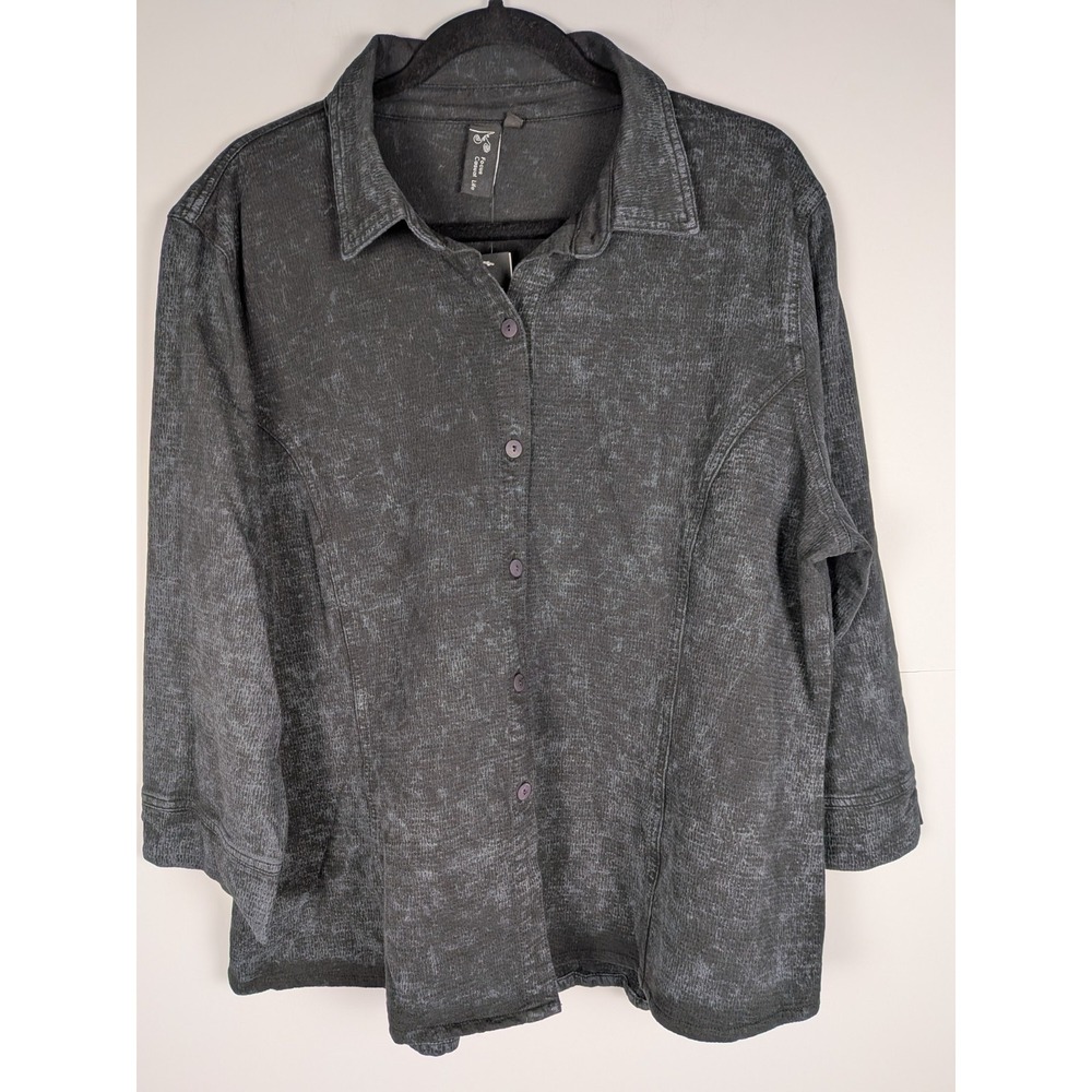 Focus Casual Life Black Gray Print Button Up Shirt XL